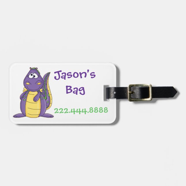 Kid's Purple Dragon Luggage Tag (Front Horizontal)