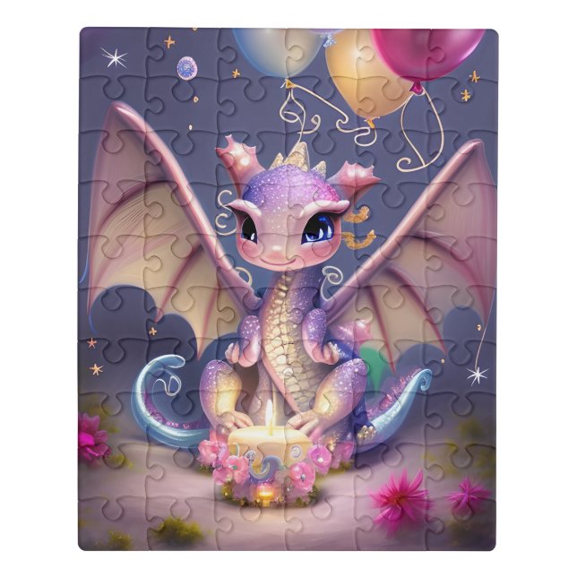 Kids Purple Dragon's Birthday Jigsaw Puzzle (Puzzle Vertical)