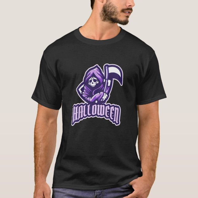 Kids Purple Girls Halloween  Halloween Grim Reaper T-Shirt (Front)