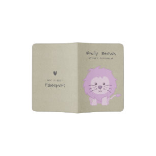KIDS PURPLE KRAFT BABY LION PERSONALIZED MY FIRST PASSPORT HOLDER
