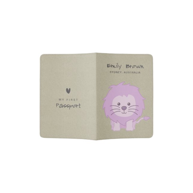 KIDS PURPLE KRAFT BABY LION PERSONALIZED MY FIRST PASSPORT HOLDER (Opened)