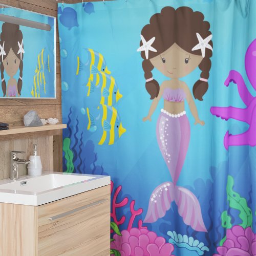 Kids Purple Mermaid Under The Sea Shower Curtain