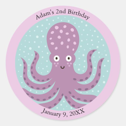 Kids Purple Octopus Under the Sea Birthday Classic Round Sticker