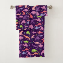 Kids Purple Pink Watercolor Dinosaur Pattern Bath Towel Set