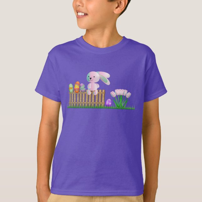 Kids Purple T-Shirt Boys Bunny Eggs Holiday (Front)
