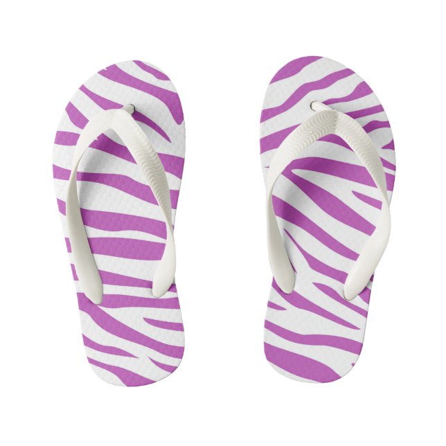 Kids Purple Zebra Stripe Flip Flops (Footbed)