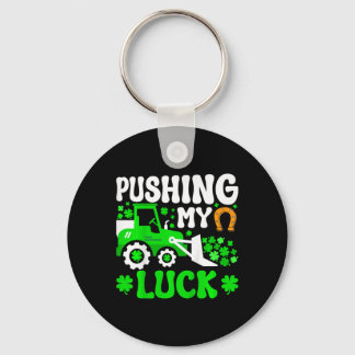 Kids Pushing My Luck Tractor Truck St Patricks Day Keychain
