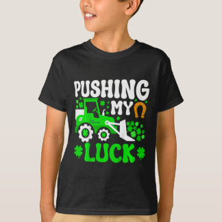 Kids Pushing My Luck Tractor Truck St Patricks Day T-Shirt