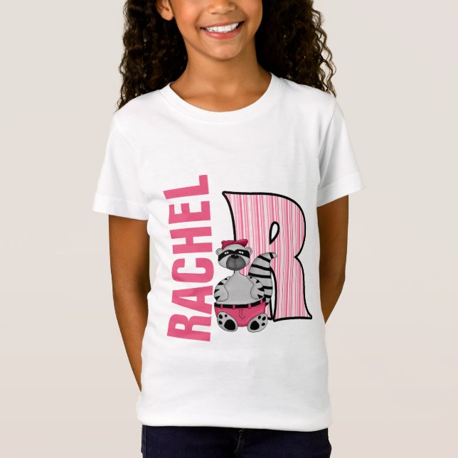 Kids "R" Monogrammed | Pink Striped Raccoon T-Shirt (Front)