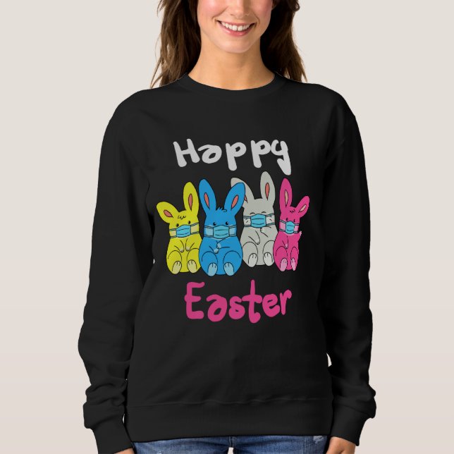 Kids Rabbits Bunny Face Mask Happy Easter Quaranti Sweatshirt (Front)