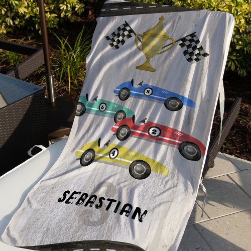 Kids Race Car Name Summer Beach Towel