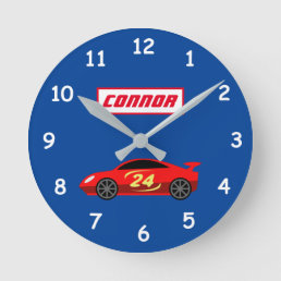 Kid&#39;s race car small round clock for boy&#39;s bedroom