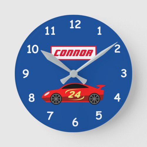 Kids race car small round clock for boys bedroom
