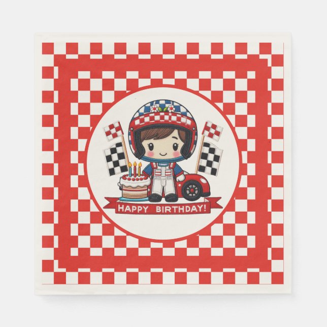 Kids Racecar Driver Birthday  Napkins (Front)