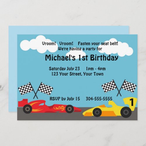 Kids Racing Birthday Party Invitation