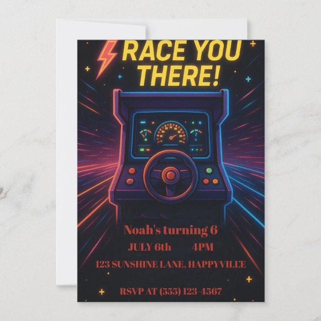 kids racing birthday party invitation card (Front)