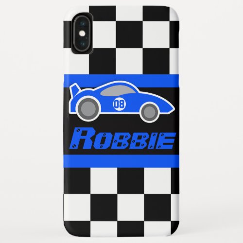 Kids racing blue sports car named iPhone XS max case