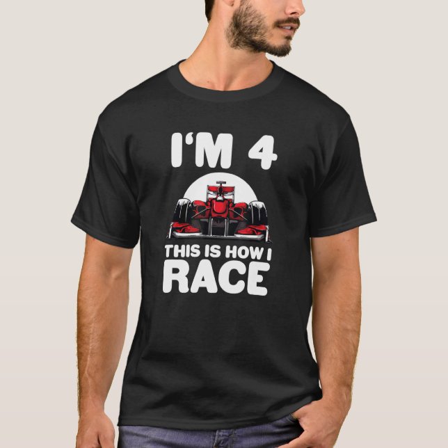 Kids Racing Car 4th Birthday 4 Four Toddler Formul T-Shirt (Front)