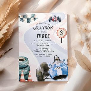 Kids Racing Car Themed 3rd Birthday Party Invitation