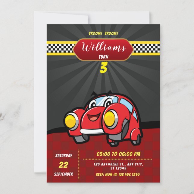 Kids Racing Cars Birthday Party Invitation (Front)