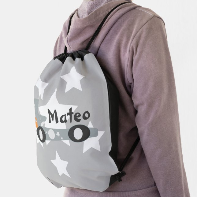 Kids Racing Vehicle Stars Name   Drawstring Bag (Insitu)
