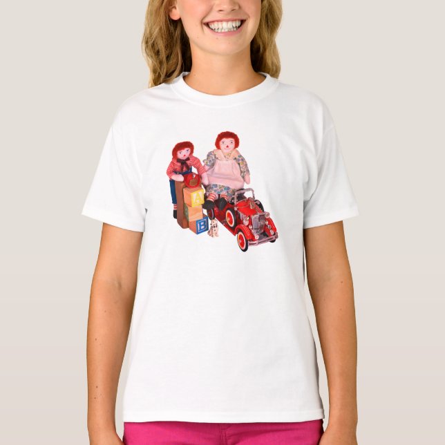KIDS Raggedy Ann & Andy fire engine blocks toys T-Shirt (Front)