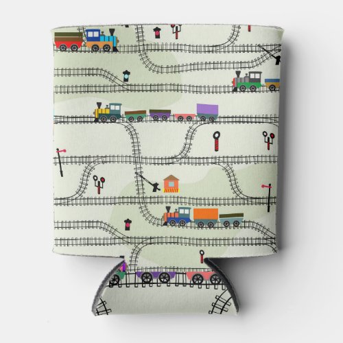 Kids Railway Funny Seamless Pattern Can Cooler