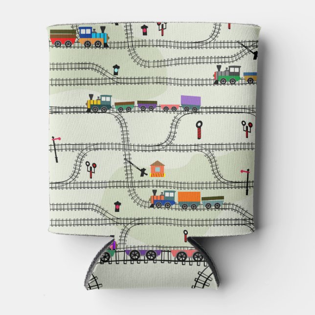 Kids Railway: Funny Seamless Pattern Can Cooler (Front)