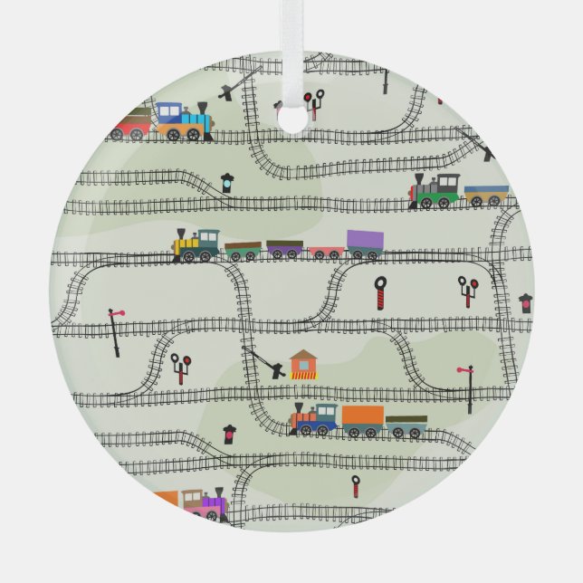Kids Railway: Funny Seamless Pattern Glass Ornament (Front)