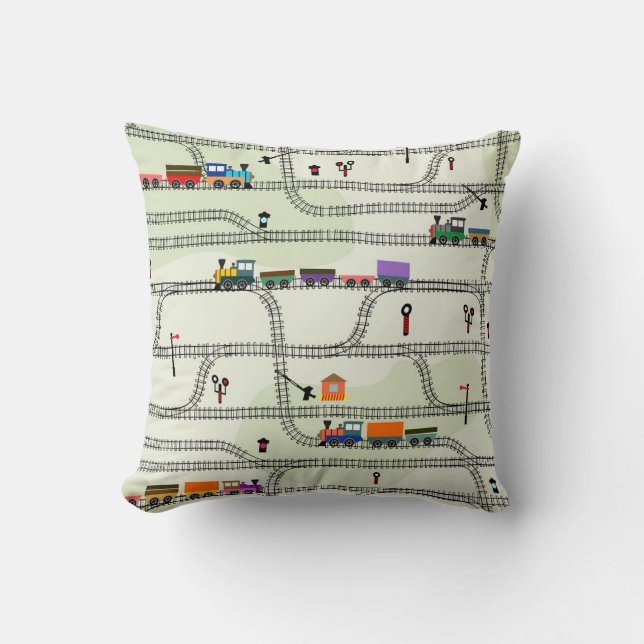 Kids Railway: Funny Seamless Pattern Throw Pillow (Front)