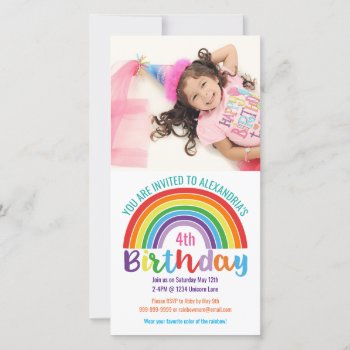 Kids Rainbow Birthday Custom Photo Invitation by LilPartyPlanners at Zazzle