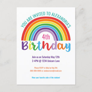 Kids Rainbow Birthday Party Colorful Girls Pretty Invitation Postcard
