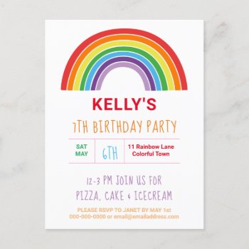 Kids Rainbow Birthday Party Colorful Girls Pretty Invitation Postcard by LilPartyPlanners at Zazzle