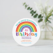 Kids Rainbow Birthday Party Colorful Pretty Girls Invitation (Standing Front)