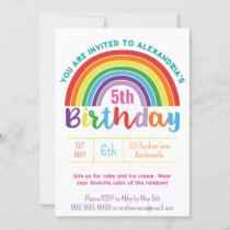 Kids Rainbow Birthday Party Colorful Pretty Girls Invitation