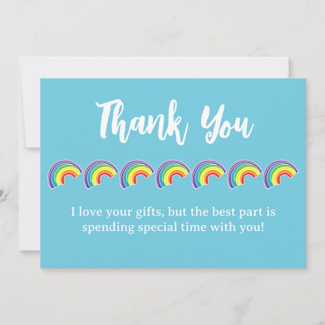 Kids Rainbow Birthday Party Thank You Card (Front)