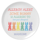 Kids Rainbow Bunnies Food Allergy Alert Cute Bunny Dinner Plate (Front)
