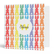 Kids Rainbow Bunny Silhouette Monogrammed Colorful 3 Ring Binder