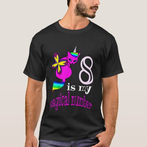 Kids Rainbow Butterfly Unicorn Cat 8th Birthday Ki T-Shirt