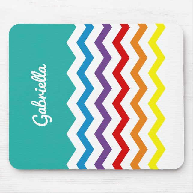 Kids Rainbow Chevron Colorful Fun Personalized Mouse Pad (Front)