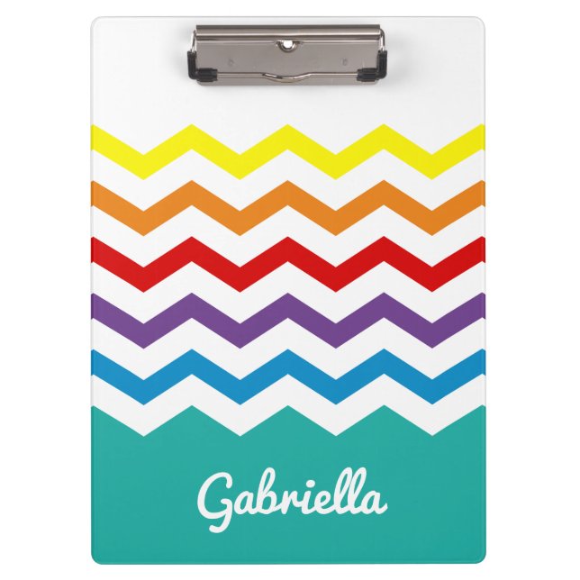 Kids Rainbow Chevron Colorful Pretty Personalized Clipboard (Front)