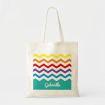 Kids Rainbow Chevron Colorful Pretty Personalized Tote Bag