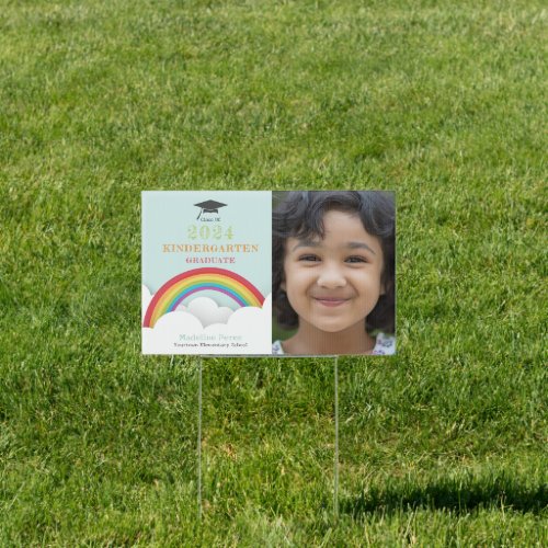 Kids Rainbow Clouds Kindergarten Graduation Photo Sign