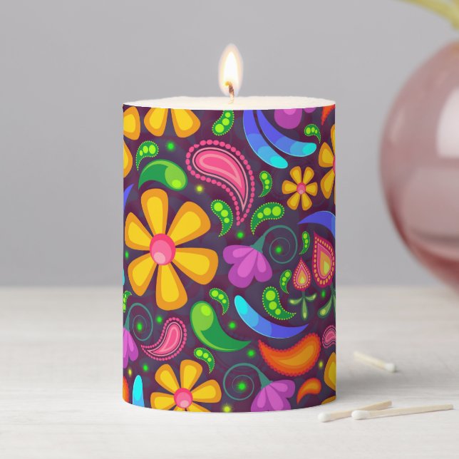 Kids rainbow color abstract pillar candle (In Situ)