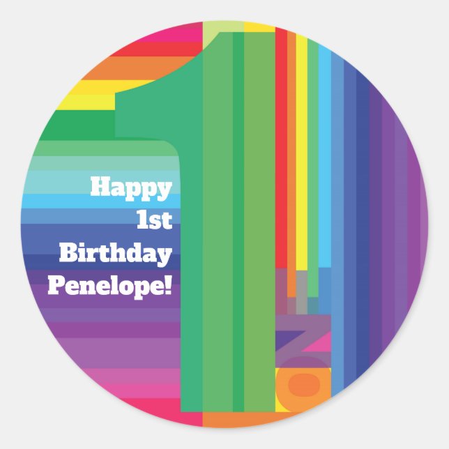 Kids Rainbow Colorful 1st Birthday Party Classic Round Sticker (Front)