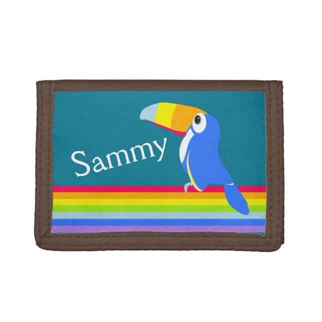 Kids rainbow colorful toucan bird name wallet (Front)