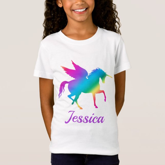 Kids Rainbow Gradient Unicorn Silhouette T-Shirt (Front)