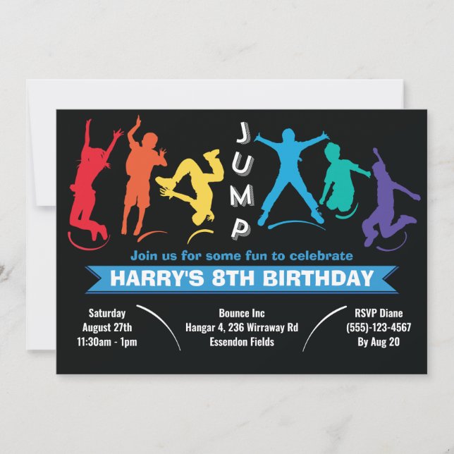 Kids Rainbow Jump Trampoline Birthday Party Invitation (Front)