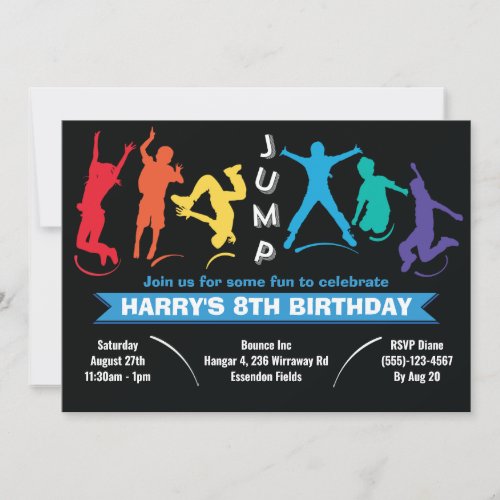 Kids Rainbow Jump Trampoline Birthday Party Invitation