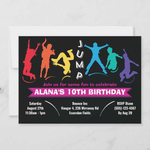 Kids Rainbow Jump Trampoline Birthday Party Invitation